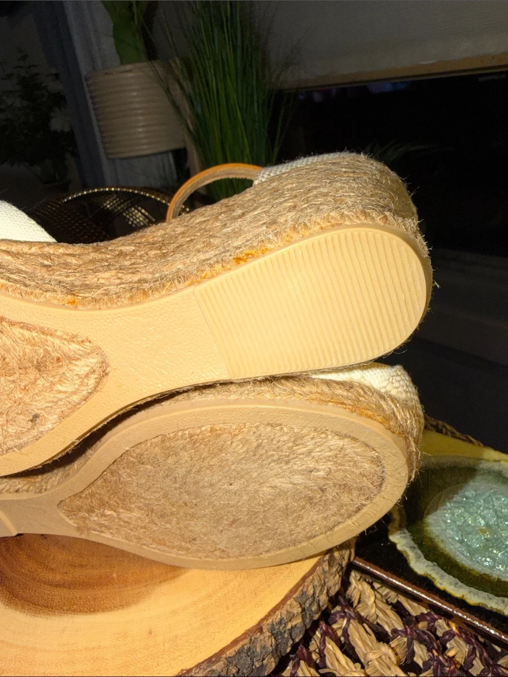 White Mountain White and Tan Espadrille Wedge Sandals